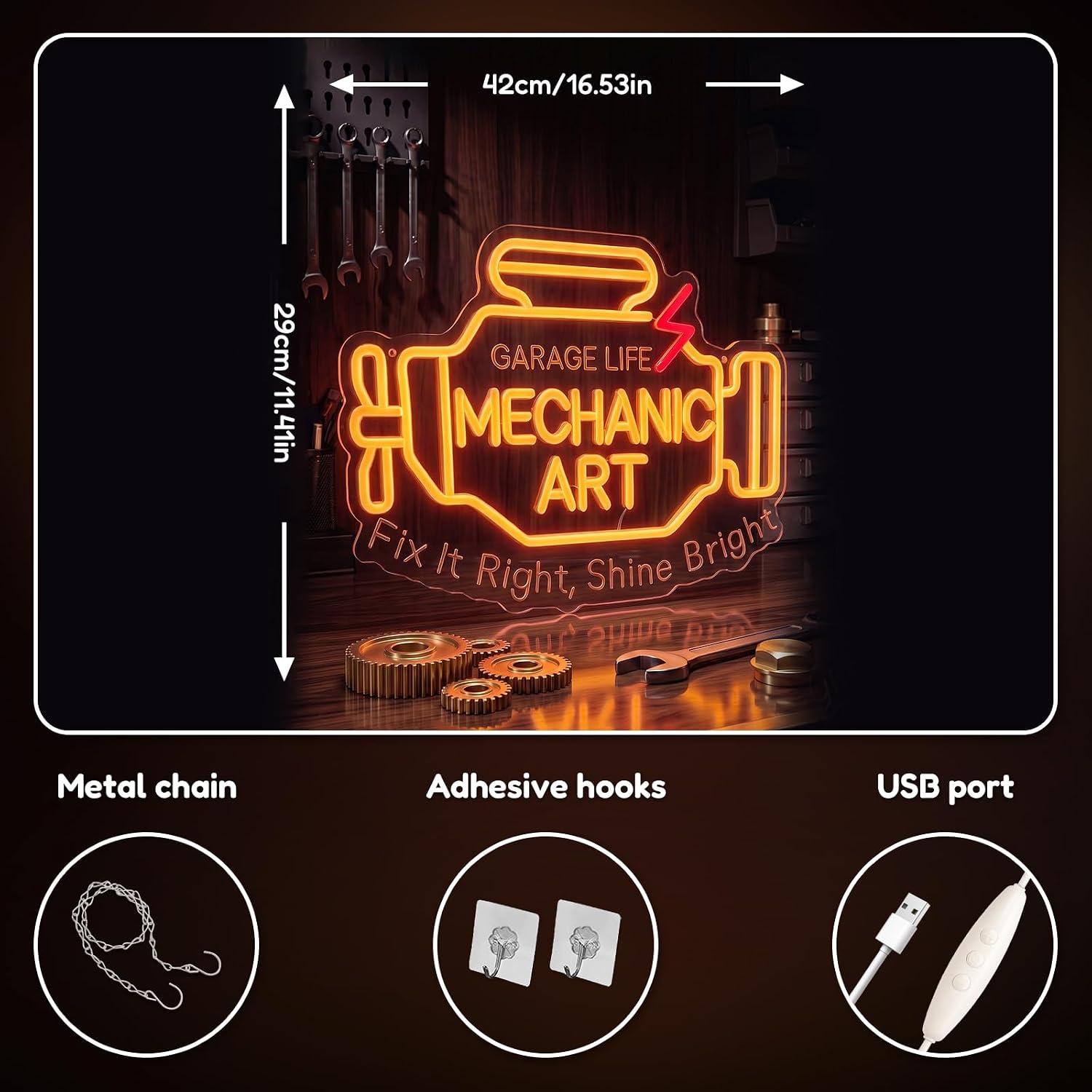 Mechanic Art Neon Sign USB Dim - Auto Repair Shop Signs recension och pris